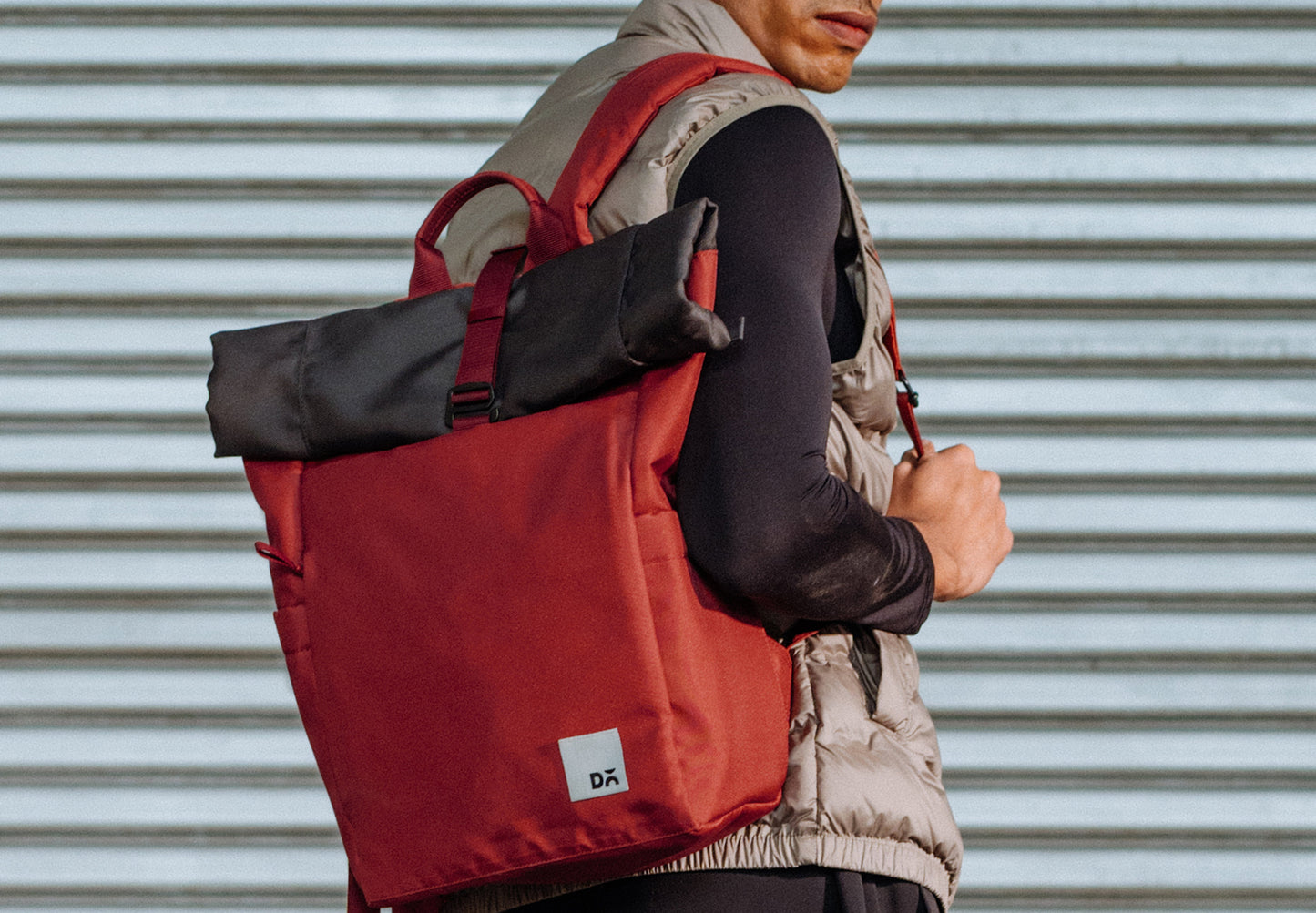 Charcoal-Red Clay Miles Roll Top Backpack