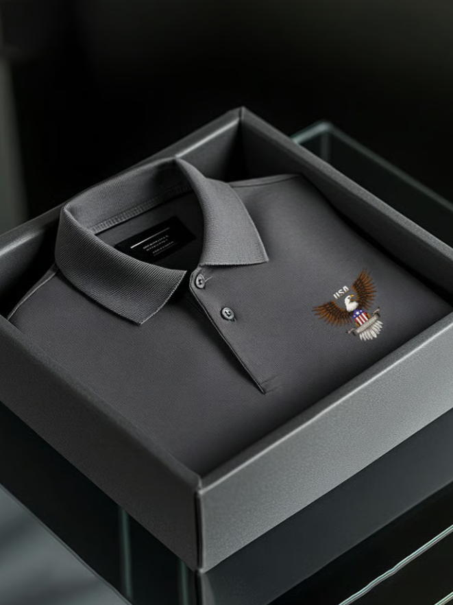 Men's Business Casual Logo Button Short Sleeve Polo Shirt