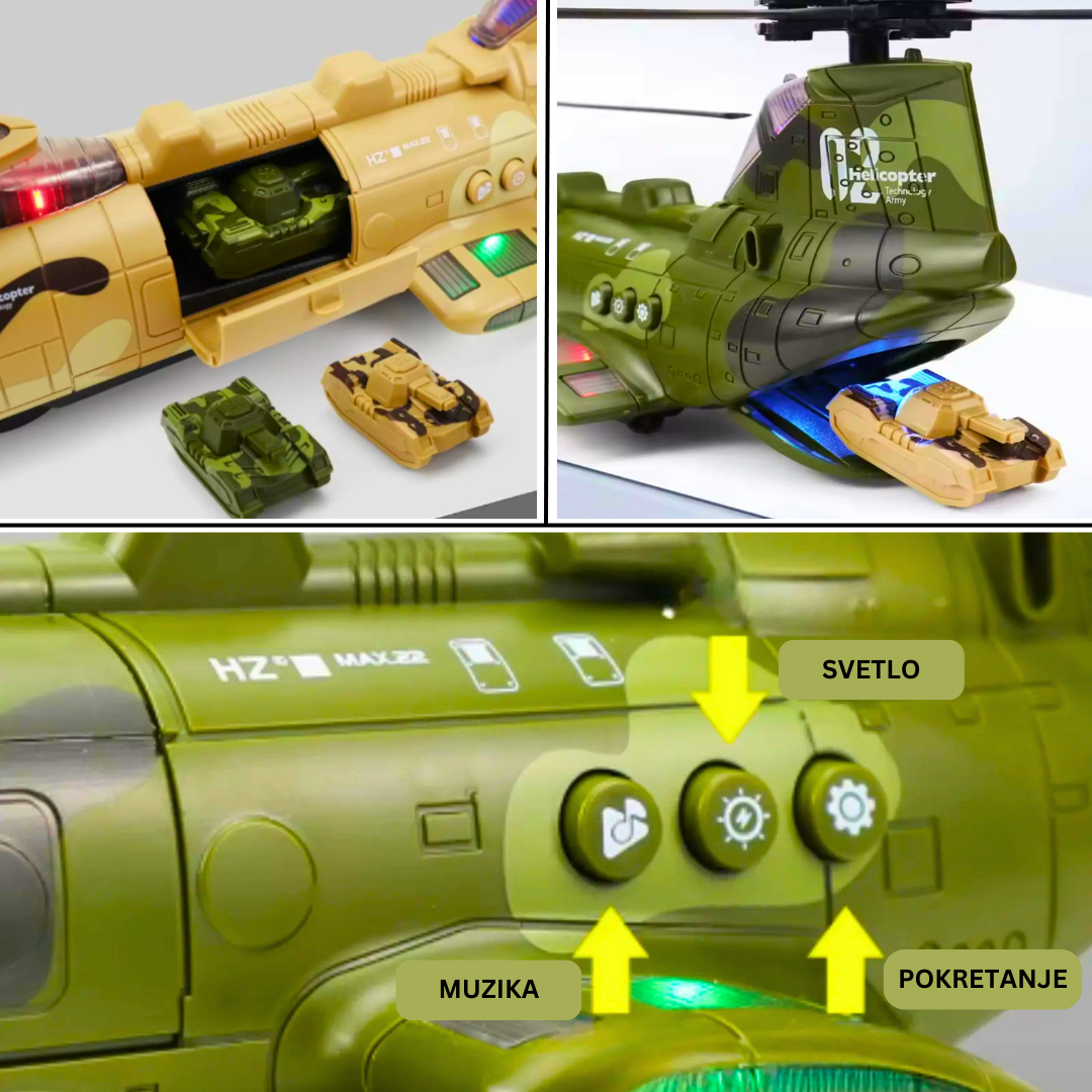 Svetleći Vojni Helikopter sa Tenkovima