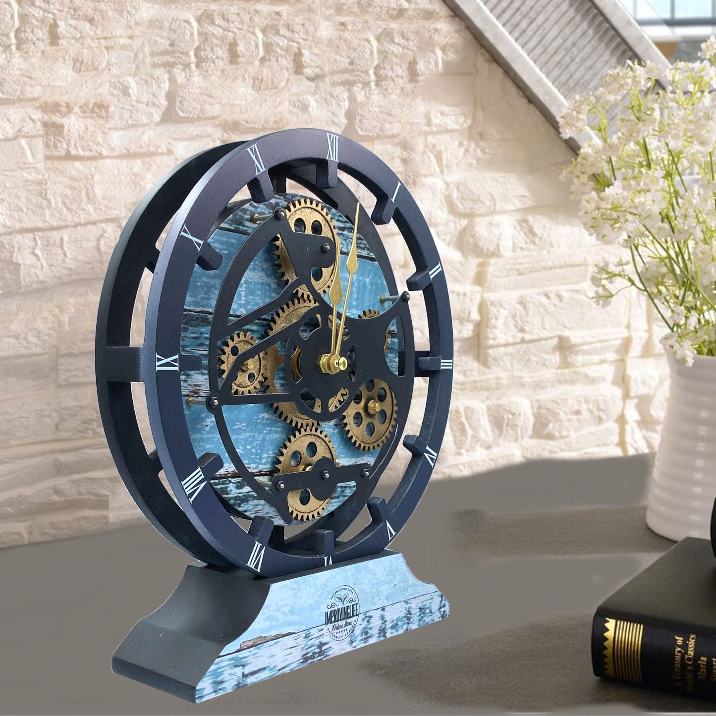 CANADA LINE DESK CLOCK ROUND (HYBRID WALL) 10 INCH AQUA GREEN