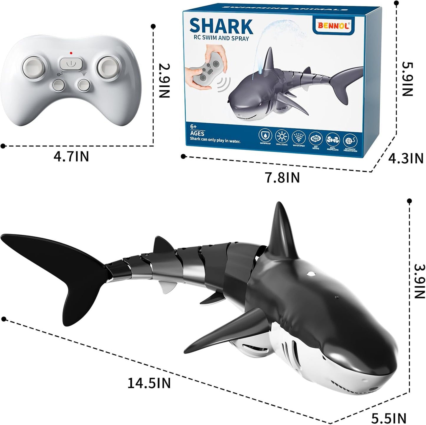 1:18 Scale High Simulation Shark Toy RC 2.4 Ghz