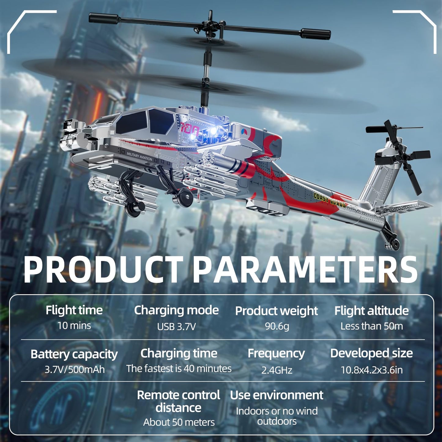 RC Military Flying Helicopter Toy 2.4GHz (Silvery) (Gyro & LED Light, Altitude Hold)