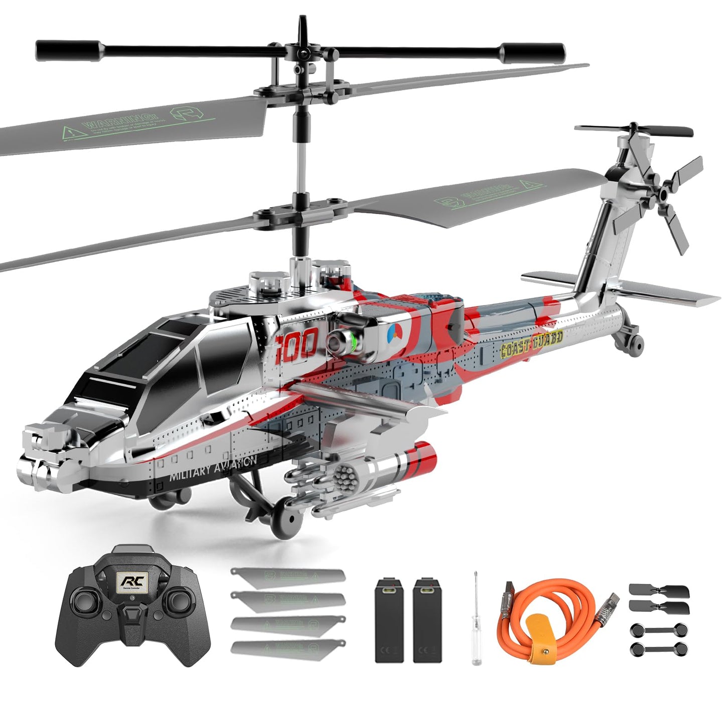 RC Military Flying Helicopter Toy 2.4GHz (Silvery) (Gyro & LED Light, Altitude Hold)