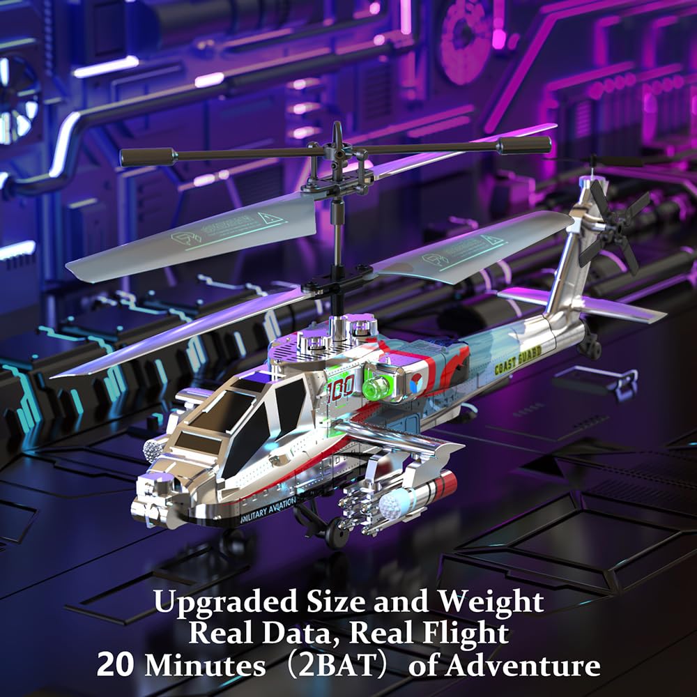 RC Military Flying Helicopter Toy 2.4GHz (Silvery) (Gyro & LED Light, Altitude Hold)