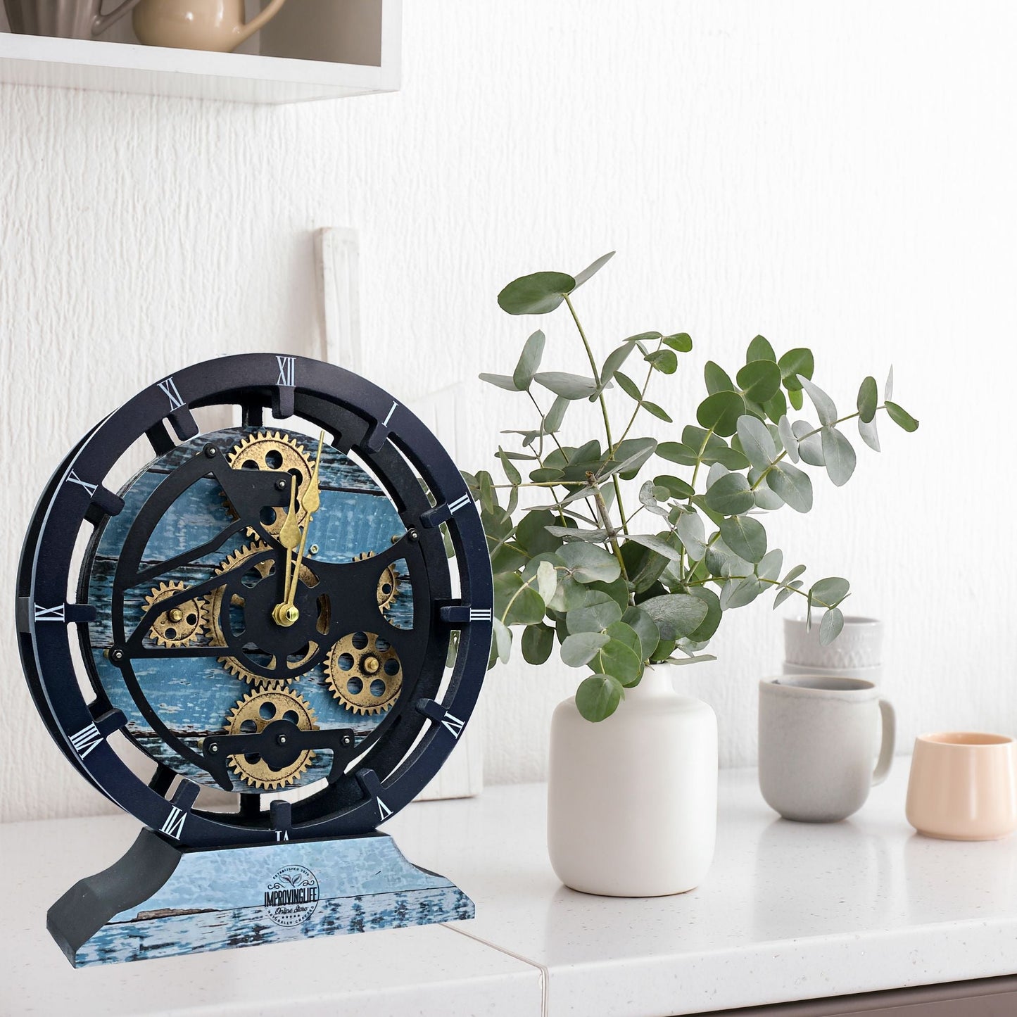 CANADA LINE DESK CLOCK ROUND (HYBRID WALL) 10 INCH AQUA GREEN