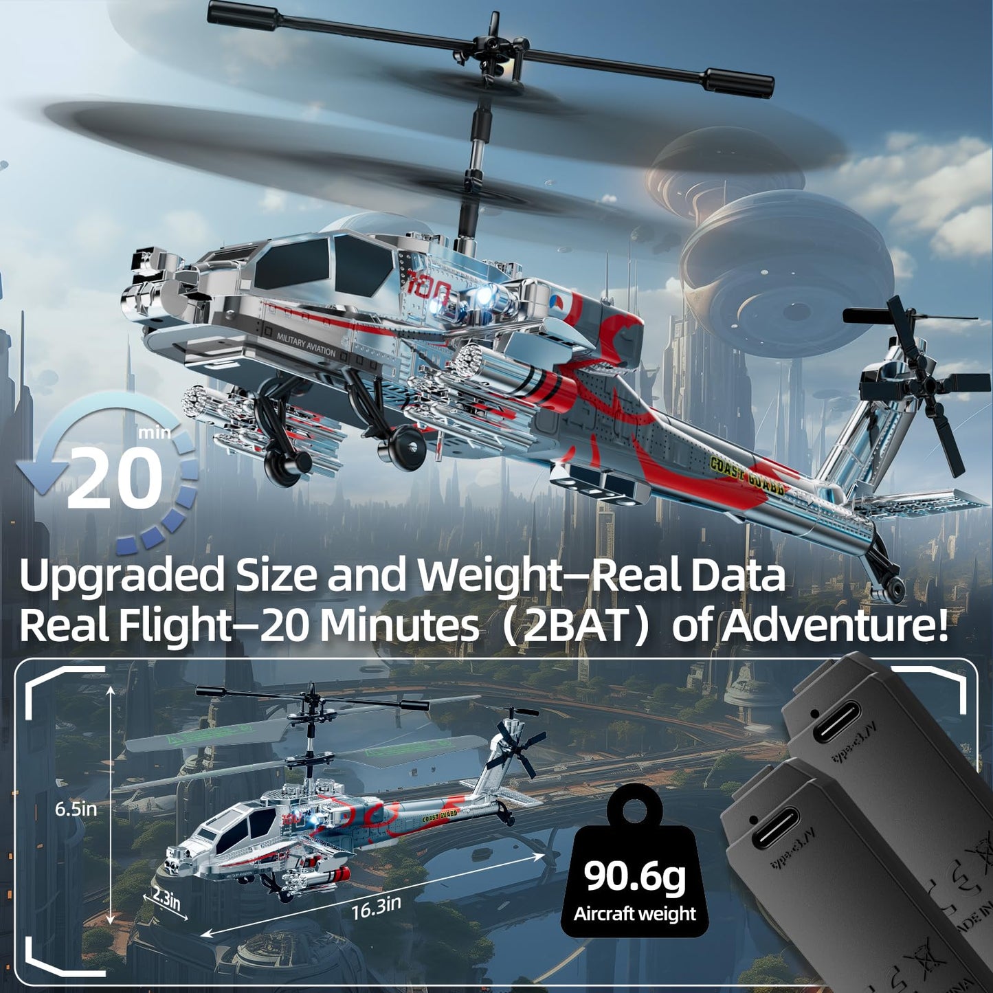 RC Military Flying Helicopter Toy 2.4GHz (Silvery) (Gyro & LED Light, Altitude Hold)