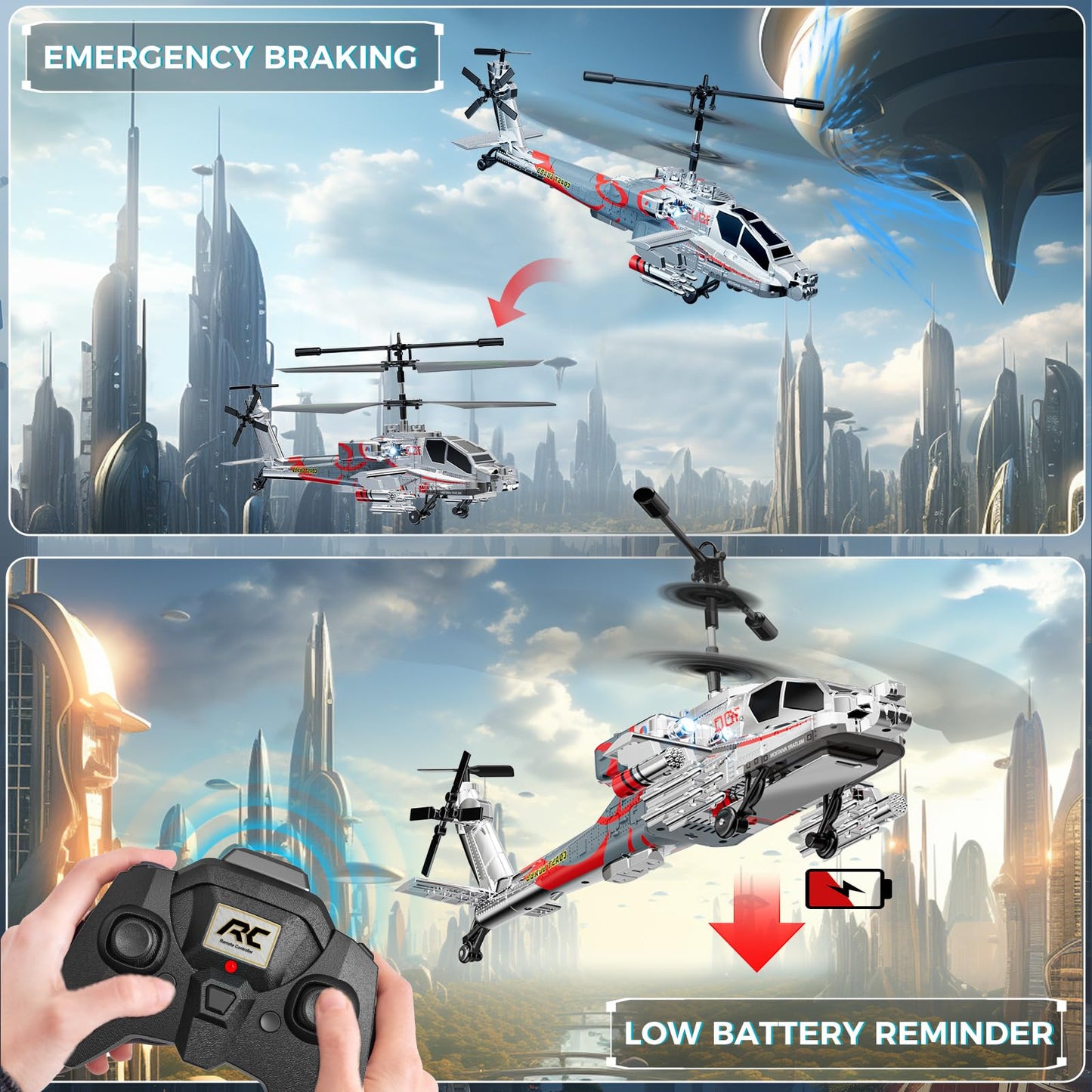 RC Military Flying Helicopter Toy 2.4GHz (Silvery) (Gyro & LED Light, Altitude Hold)