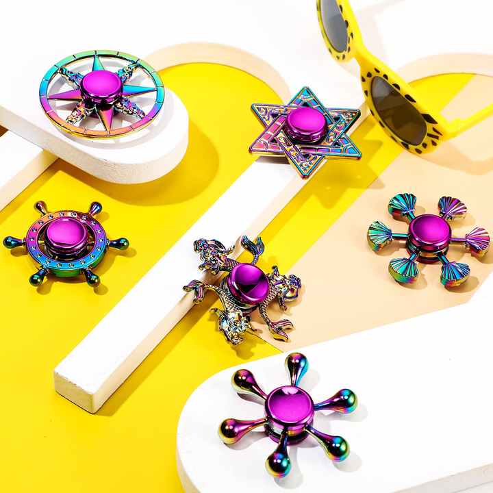 Anti Stress Toy Zinc Alloy Rainbow Dazzling Heptagonal Hand Spinner Gyro Fidget