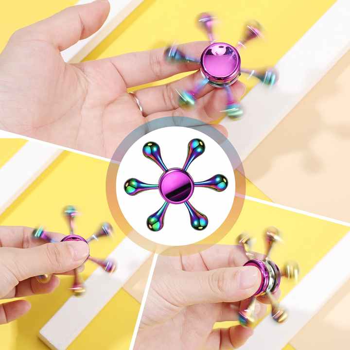 Anti Stress Toy Zinc Alloy Rainbow Dazzling Heptagonal Hand Spinner Gyro Fidget