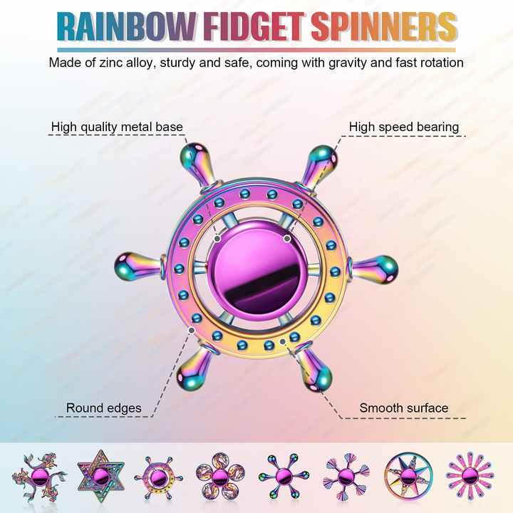 Anti Stress Toy Zinc Alloy Rainbow Dazzling Heptagonal Hand Spinner Gyro Fidget