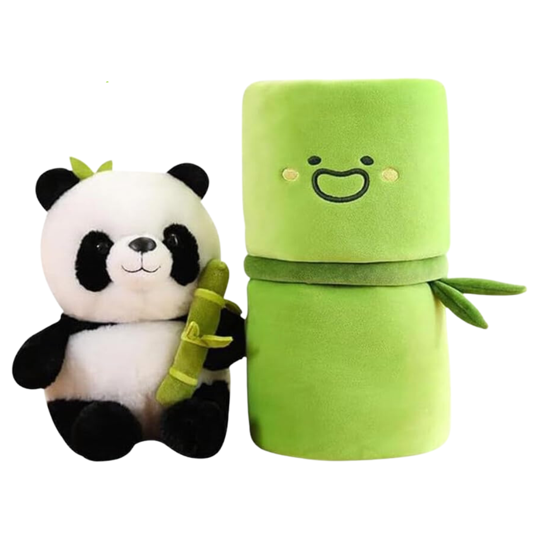 Cute Panda with Bamboo Plush Doll Soft Panda Stuffed Bear Plush Hugging Pillow for Kids Birthday