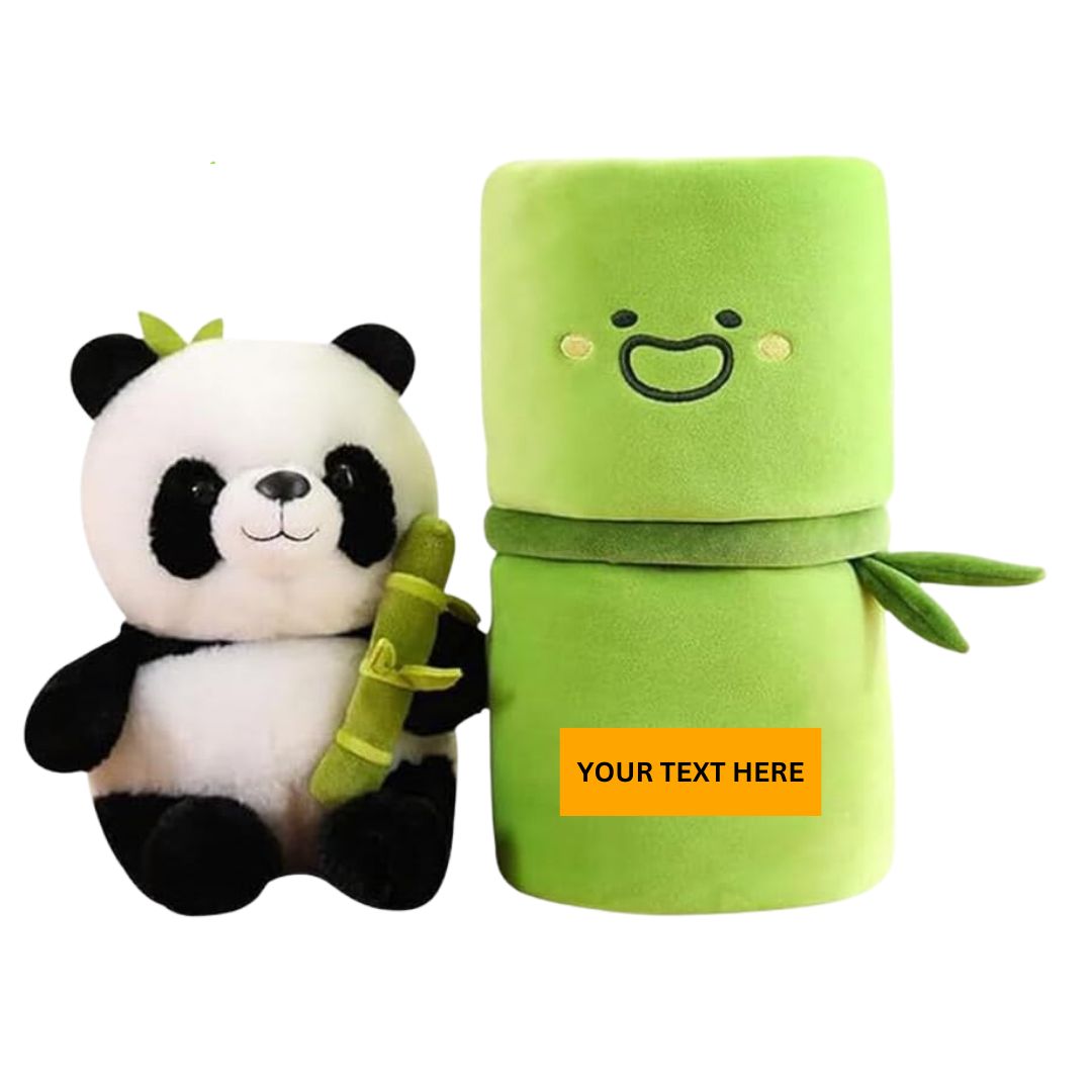 Cute Panda with Bamboo Plush Doll Soft Panda Stuffed Bear Plush Hugging Pillow for Kids Birthday