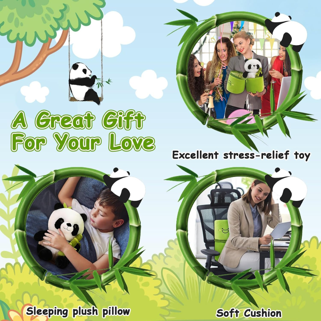 Cute Panda with Bamboo Plush Doll Soft Panda Stuffed Bear Plush Hugging Pillow for Kids Birthday