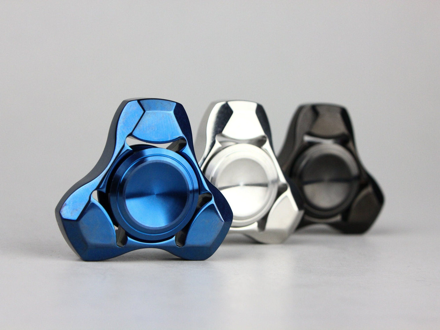 Tri Fox fidget spinner - triangle shape stainless steel silver black or blue hand spinner