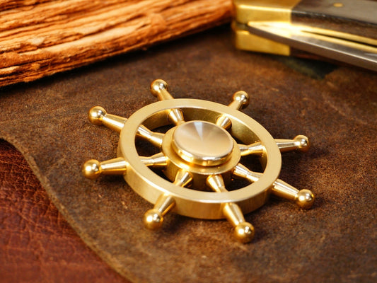 The Ships Helm, Brass fidget spinner - 6 removable weights, medium hand spinner
