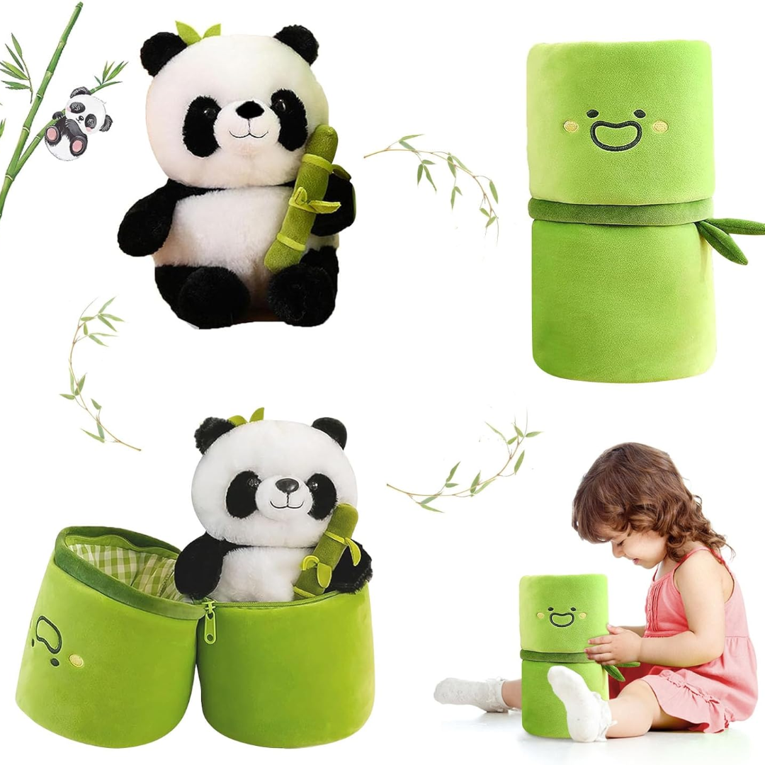 Cute Panda with Bamboo Plush Doll Soft Panda Stuffed Bear Plush Hugging Pillow for Kids Birthday