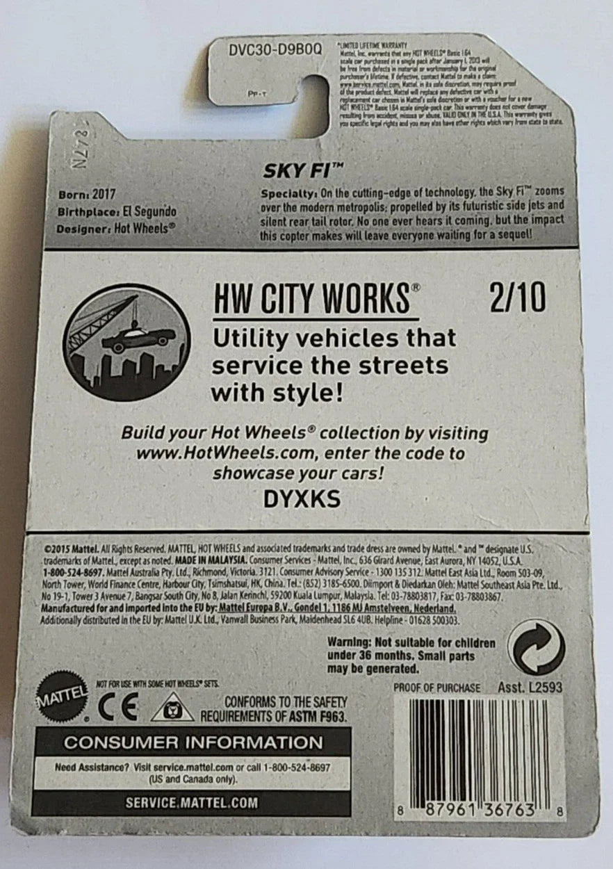 2015 HOT WHEELS SKI FI POLICE CHOPPER CITY WORKS