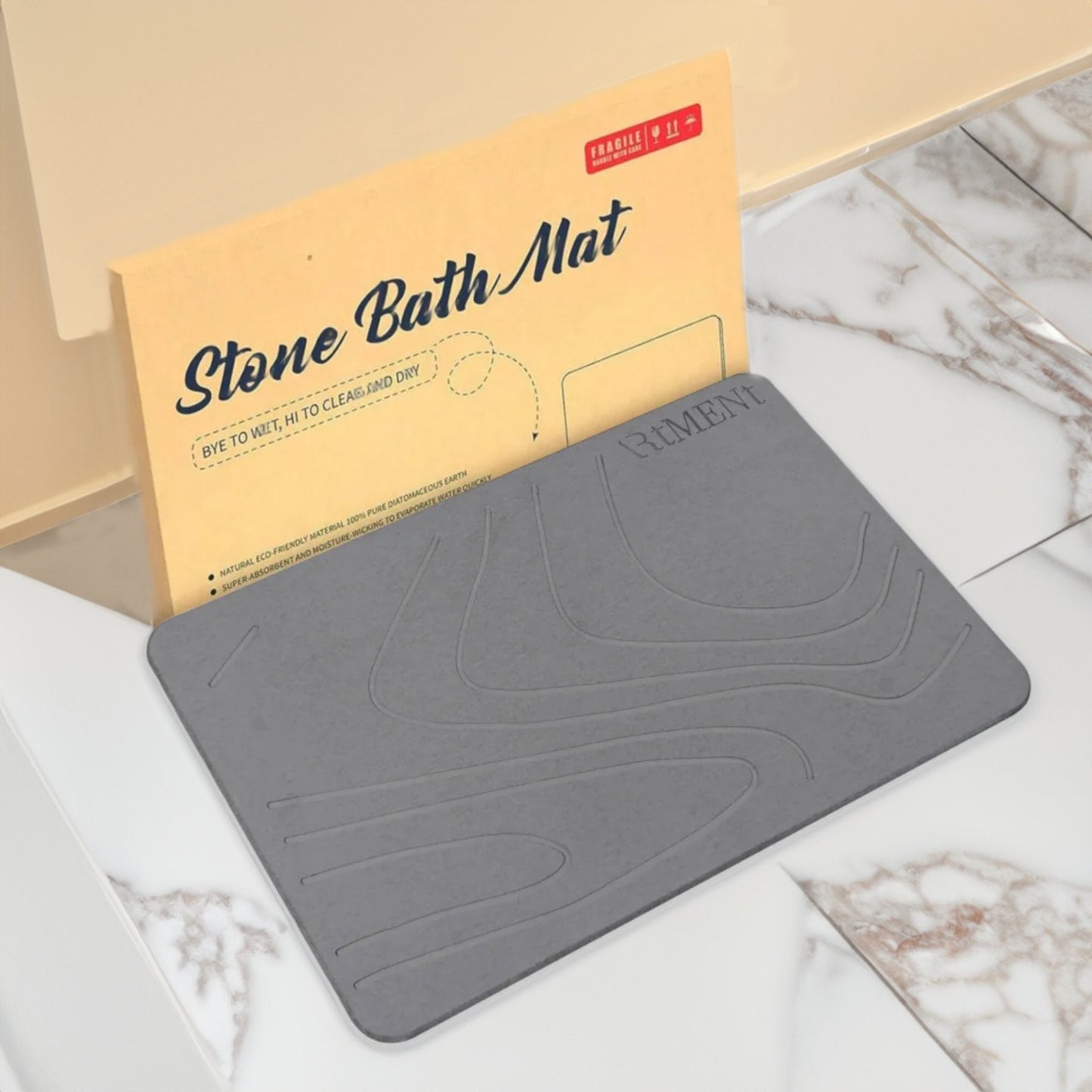 TerraDry Stone Bath Mat - Non-Slip Super Absorbent Diatomaceous Earth Stone Mat