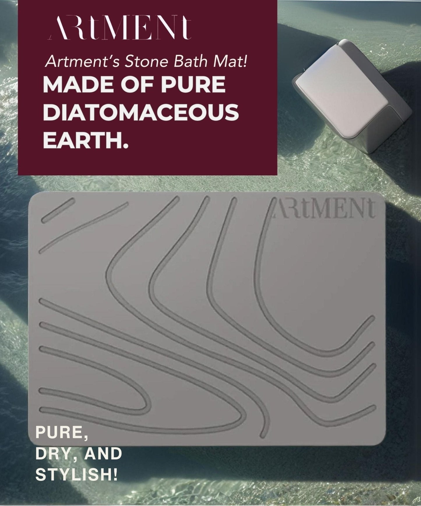 TerraDry Stone Bath Mat - Non-Slip Super Absorbent Diatomaceous Earth Stone Mat