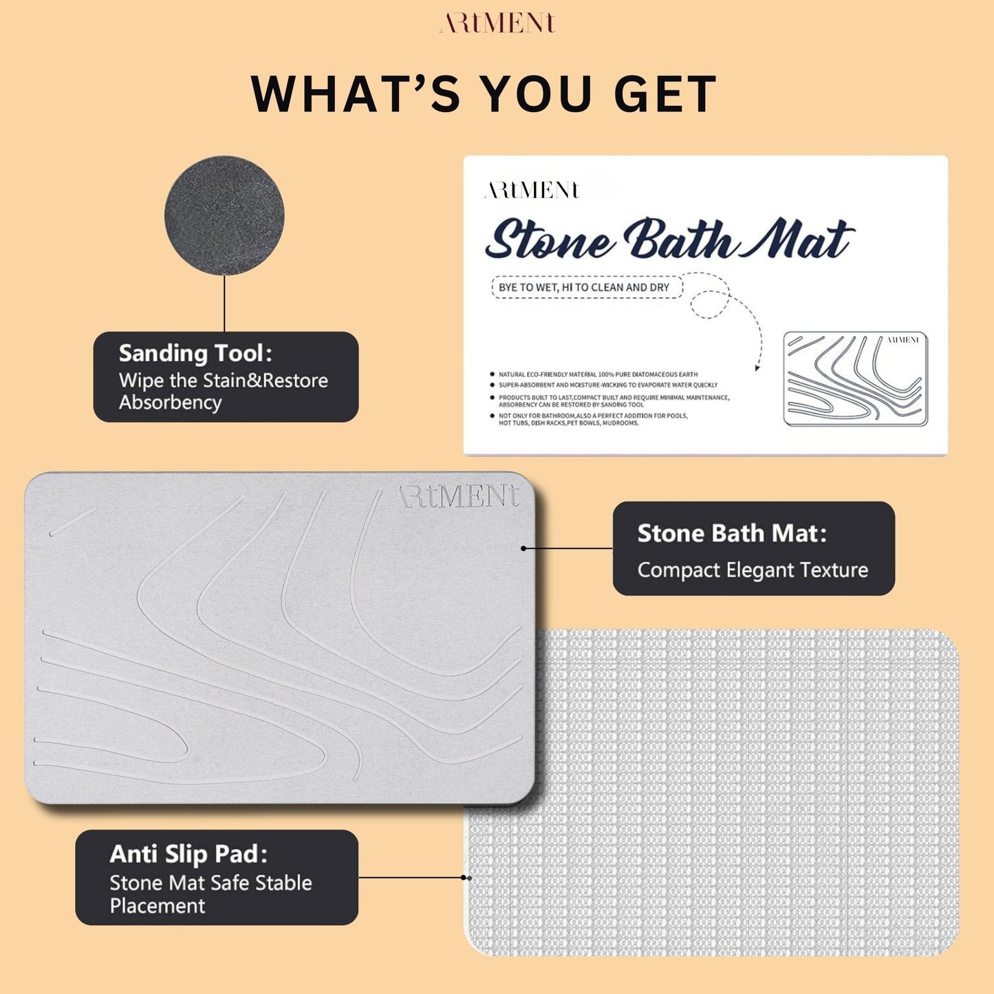 TerraDry Stone Bath Mat - Non-Slip Super Absorbent Diatomaceous Earth Stone Mat